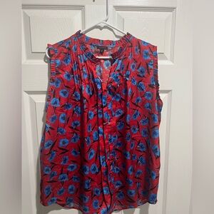 Ann Taylor Vibrant Red and Blue Floral Blouse